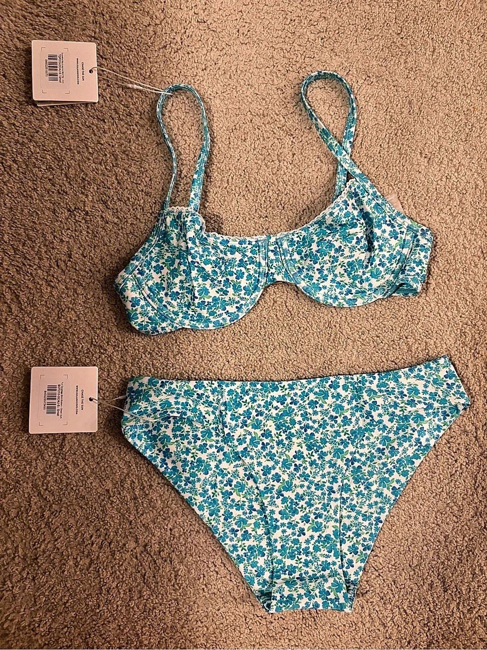 Ocean Aura Floral Bikini Set in Blue, Green & White Size Small
